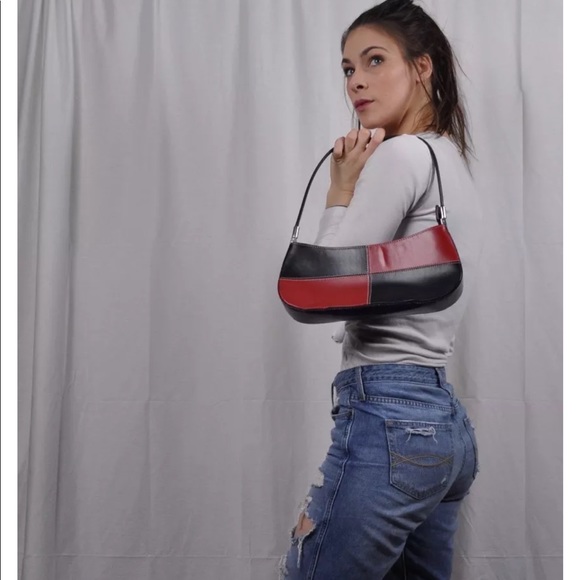 Handbags - vintage black and red shoulder purse sporty mini